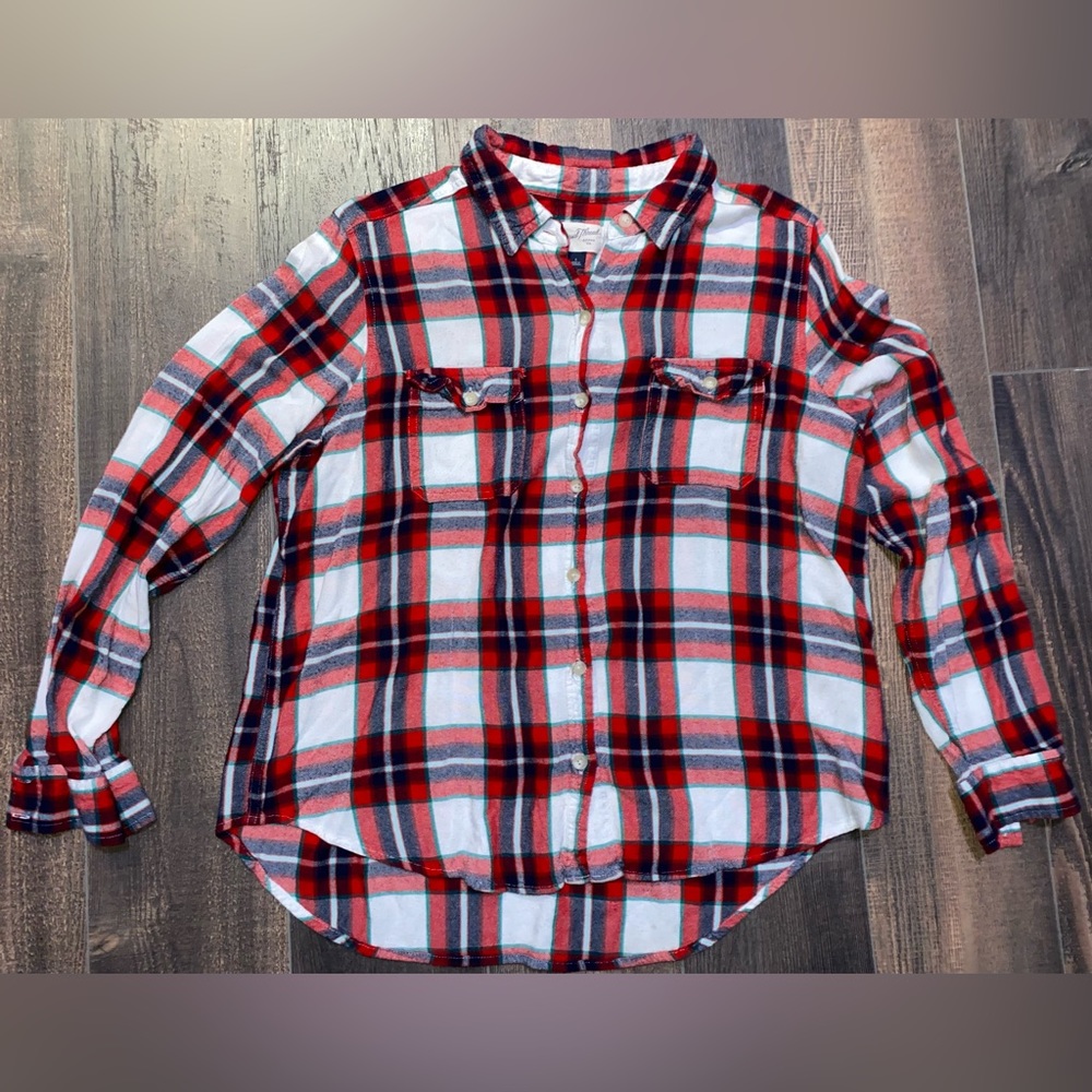 Super soft plaid, flannel with red, black, white and a hint of teal- juniors, LG